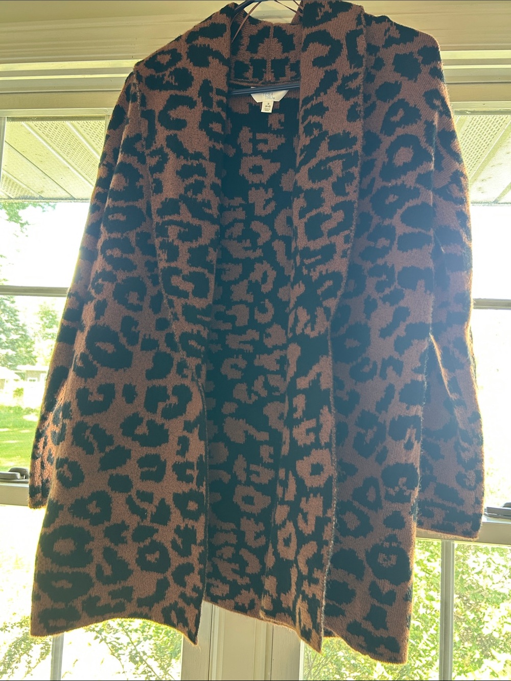 Time and Tru Brown and Black Leopard Print Open-Front Cardigan